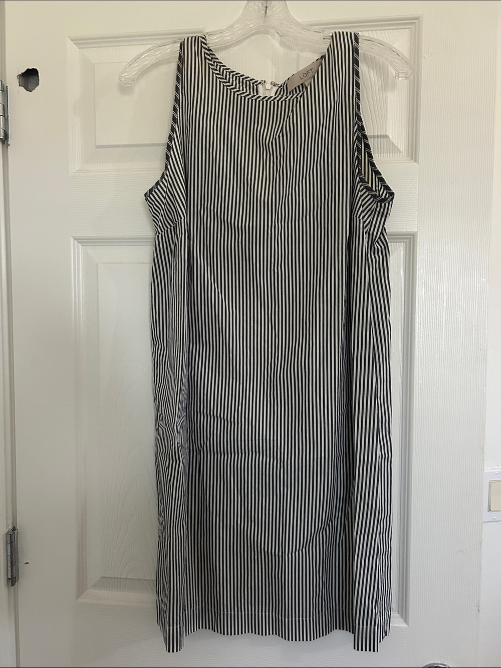 LOFT Black and White Vertical Stripe Midi Dress